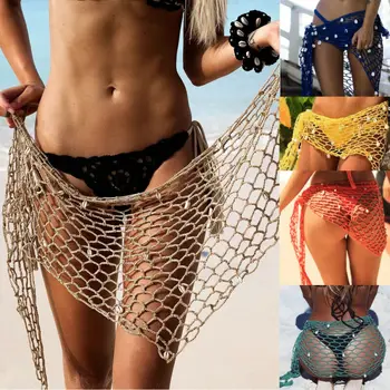 Women's Flowy Net Hollow Out Crochet Triangle Bikini Swimsuit Cover Up Wrap Scarf Sarong Adorned with Shells
Women's Flowy Net Hollow Out Crochet Triangle Bikini Swimsuit Cover Up Wrap Scarf Sarong Adorned with Shells
