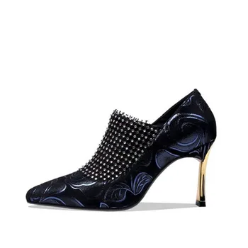 Fashion dark blue printed high heels 2019 autumn and winter new stiletto pointed high heel women's shoes rhinestone Heels
Fashion dark blue printed high heels 2019 autumn and winter new stiletto pointed high heel women's shoes rhinestone Heels