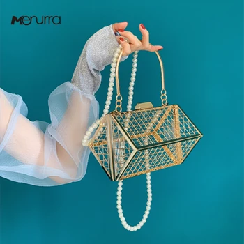 Hollow Out Pearl Bucket Evening Bag Women Luxury Designer Bird Cage Handmade Alloy Metallic Clutch Bag Ladies Shoulder Bags 
Hollow Out Pearl Bucket Evening Bag Women Luxury Designer Bird Cage Handmade Alloy Metallic Clutch Bag Ladies Shoulder Bags