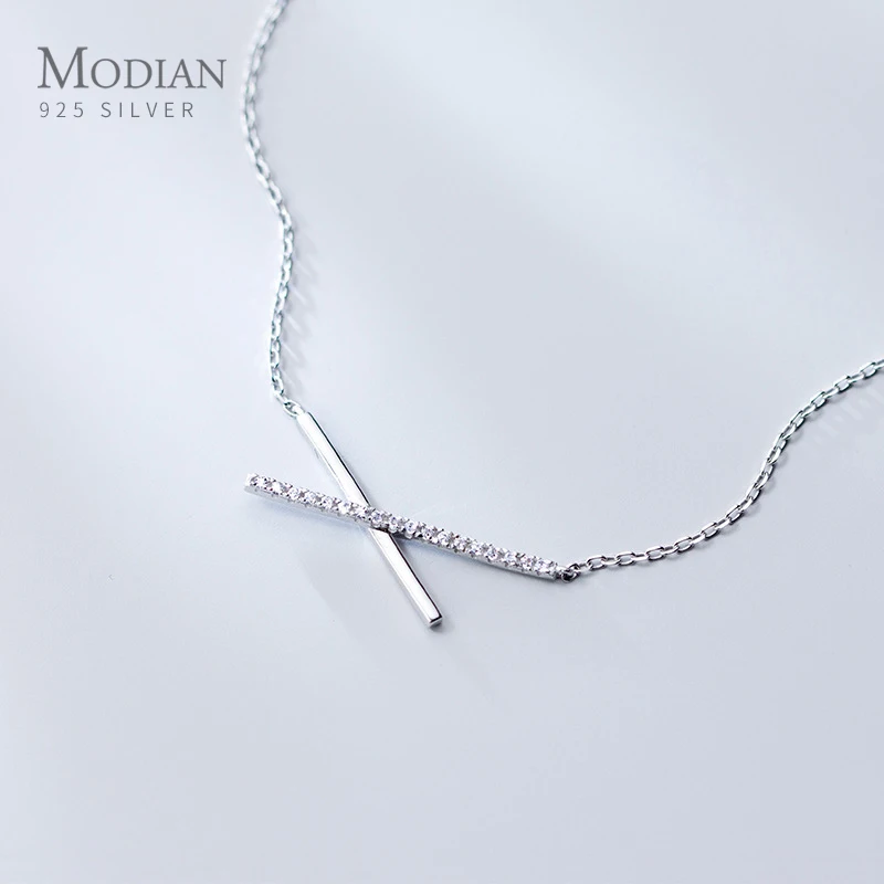 Цепочка Modian с подвеской крестом из фианита для женщин подвески стерлингового