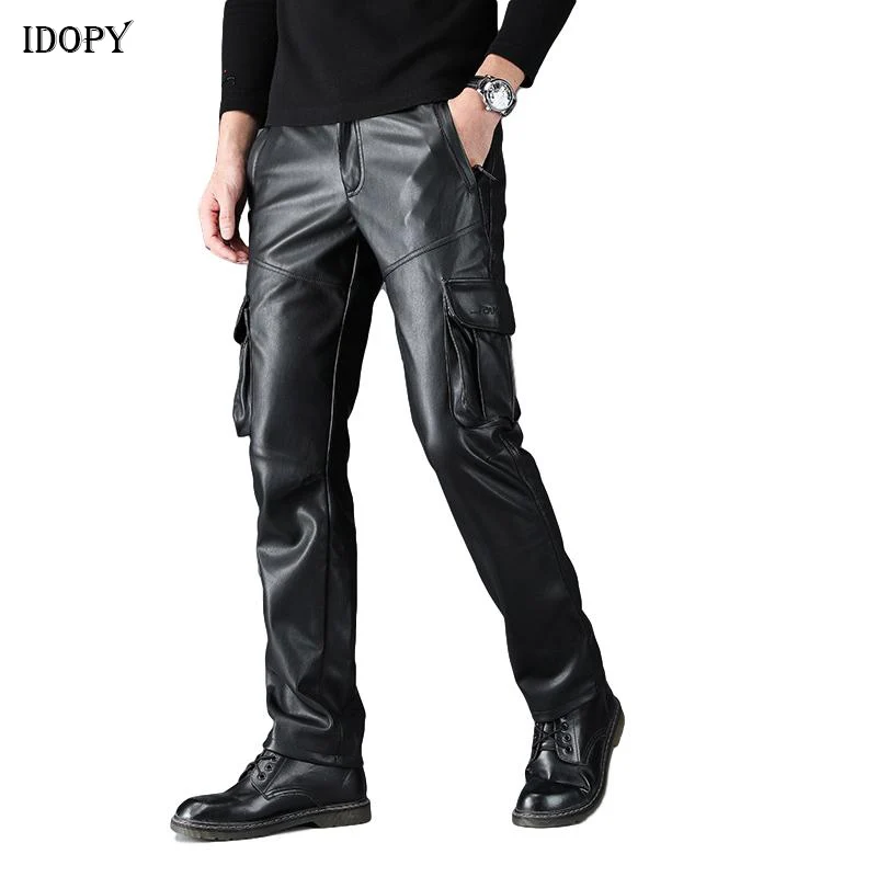 Idopy Men`s Faux Leather Cargo Pants Military Style Multi Pockets Elastic Waist Army Tactical PU Soft Leather Trousers Plus Size
Idopy Men`s Faux Leather Cargo Pants Military Style Multi Pockets Elastic Waist Army Tactical PU Soft Leather Trousers Plus Size
