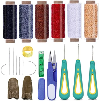 LMDZ 21 PCS Leather Craft Tools with Hand Sewing Needles and 6 Colors Waxed Thread, Rubber Handle Sewing Awl, Leather Sewing Kit
LMDZ 21 PCS Leather Craft Tools with Hand Sewing Needles and 6 Colors Waxed Thread, Rubber Handle Sewing Awl, Leather Sewing Kit