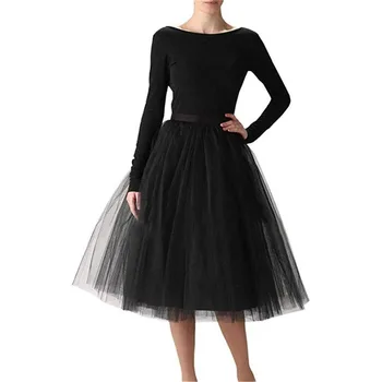 

5 Layers Midi A Line Tutu Tulle Skirt High Waist Pleated Skater Skirts Womens Vintage Lolita Ball Gown Summer saias jupe