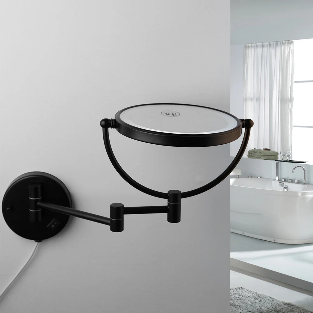 Description Picture 4 of itemJIENI Matte Black Makeup Mirror LED Wall Mount Extend Folding Double Side LED Light Mirror 3x Magnification Bath Toilet Mirror