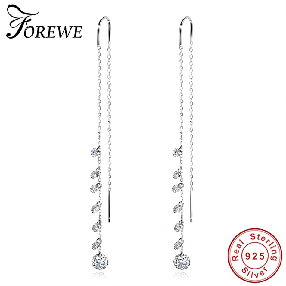 Solid 925 Sterling Silver Dangle Earrings Long Chain Tassel AAA Zircon Crystal Drop Earrings for Women Wedding Luxury Jewelry
Solid 925 Sterling Silver Dangle Earrings Long Chain Tassel AAA Zircon Crystal Drop Earrings for Women Wedding Luxury Jewelry