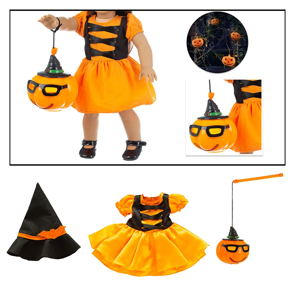 18 Inch American Doll Halloween Clothes Dress and Hat, Beautiful Pumpkin Lantern for 18 Inch Doll, Generation Doll 18 Inch American Doll Halloween Clothes Dress and Hat, Beautiful Pumpkin Lantern for 18 Inch Doll, Generation Doll