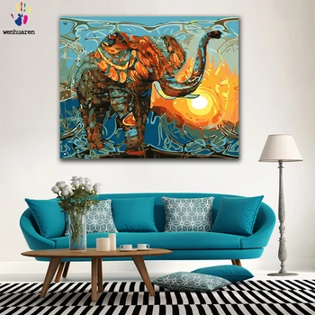 

DIY Coloring paint by numbers Abstract colorful elephant illustration figure paintings by numbers with kits 40x50 framed