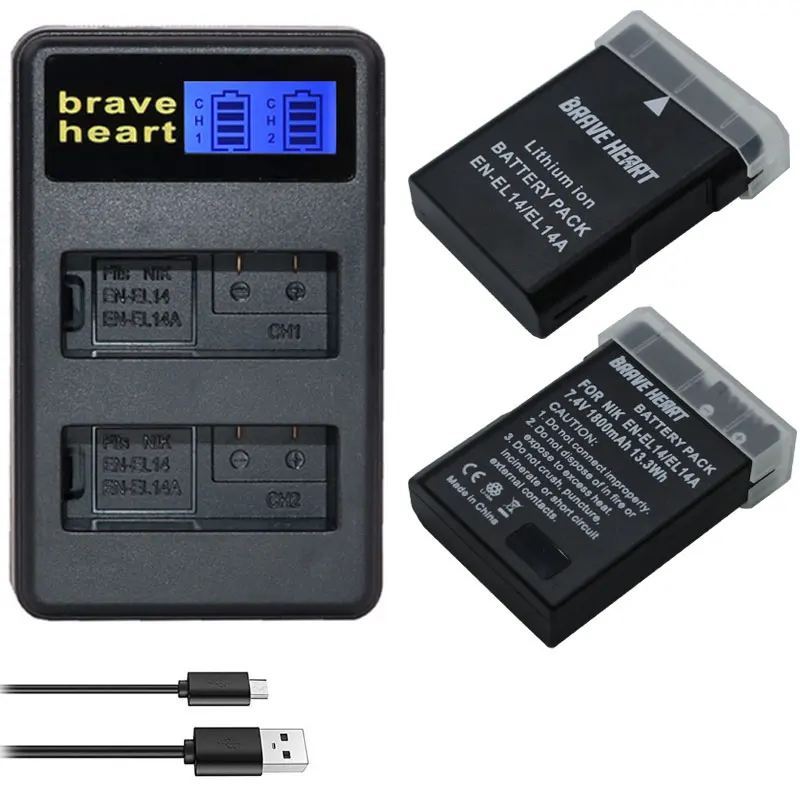 Батарейки EN-EL14 EN-EL14a ENEL14 EN EL14 EL14a 2 шт. + двойное зарядное устройство USB для Nikon |