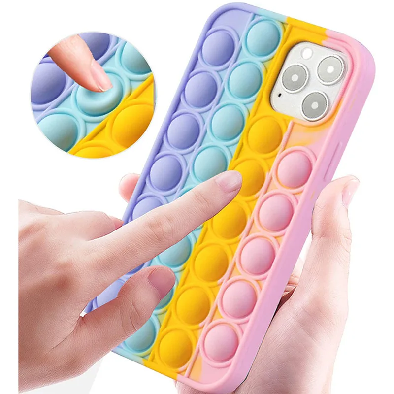Rainbow Push It Bubble Fidget Case for IPhone 12 13 Pro Max XS XR X 8 7 6 Plus SE 2020 11 10 IPones Soft Silicone Back Cover | Мобильные