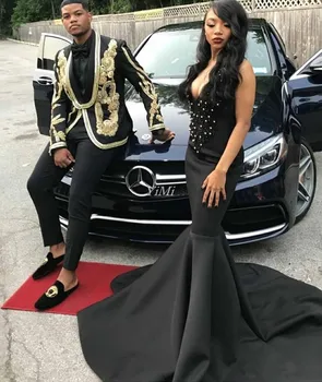 Sexy Black Mermaid Prom Dresses 2020 Deep V Neck Sweep Train Beads African Formal Party Gowns Special Occasion Evening Dress 
Sexy Black Mermaid Prom Dresses 2020 Deep V Neck Sweep Train Beads African Formal Party Gowns Special Occasion Evening Dress