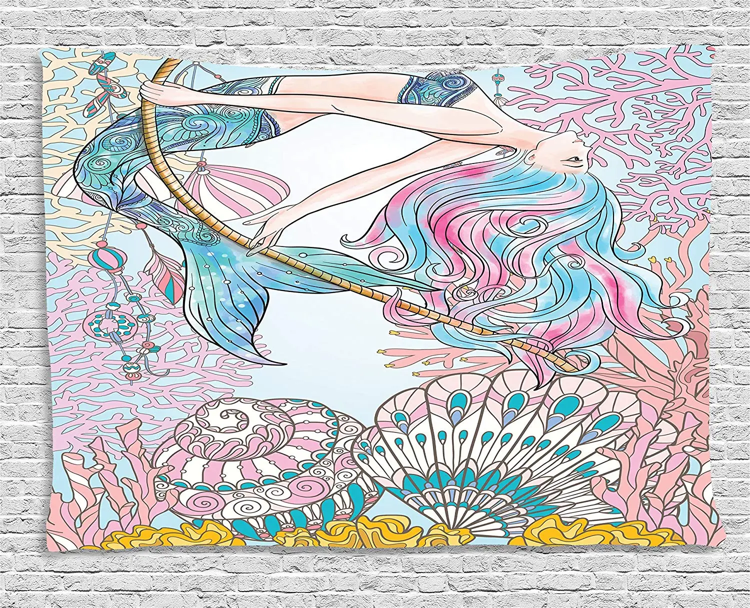 Cartoon Mermaid in Sea Sirens of Greek Myth Female Human with Tail of Fish Wide Wall Hanging
Cartoon Mermaid in Sea Sirens of Greek Myth Female Human with Tail of Fish Wide Wall Hanging
