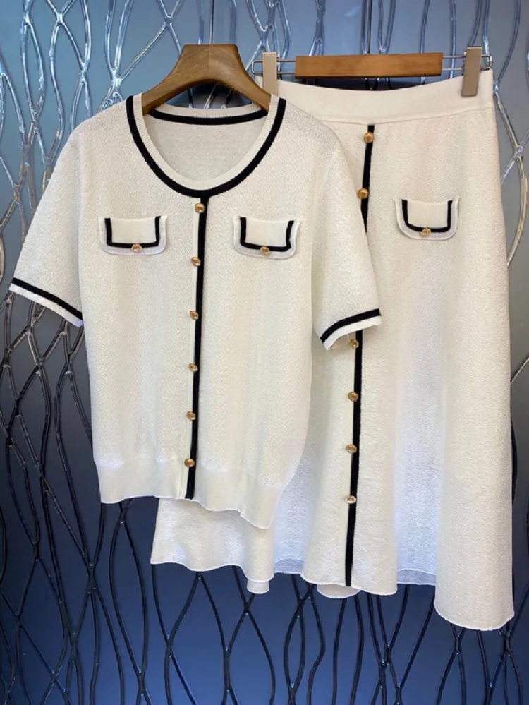 High Quality Sweater Sets 2023 Autumn Winter Casual Skirt Suit Women Color Block Knitted Cardigan Tops+Button A-Line Skirt Set
High Quality Sweater Sets 2023 Autumn Winter Casual Skirt Suit Women Color Block Knitted Cardigan Tops+Button A-Line Skirt Set