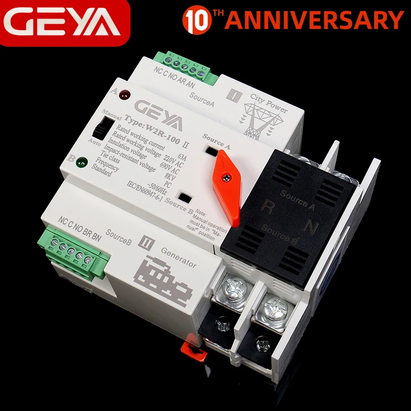 Free Shipping GEYA W2R Mini ATS 2P Automatic Transfer Switch Electrical Selector Switches Dual Power Switch ATS 63A 100A
Free Shipping GEYA W2R Mini ATS 2P Automatic Transfer Switch Electrical Selector Switches Dual Power Switch ATS 63A 100A