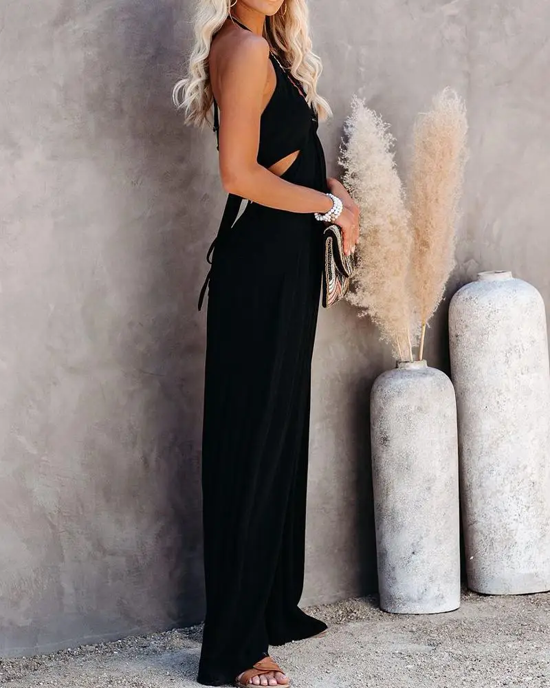 2020 Women Fashion Elegant Solid Halter Sleeveless Sexy Party Jumpsuits Female Summer Backless Halter Neck Jumpsuit 2020 Women Fashion Elegant Solid Halter Sleeveless Sexy Party Jumpsuits Female Summer Backless Halter Neck Jumpsuit