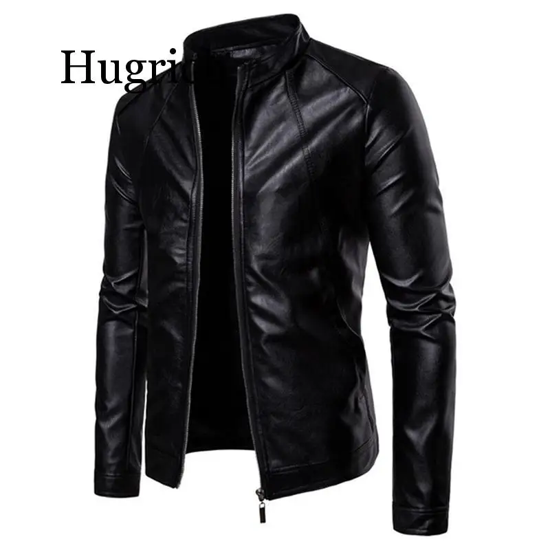 

Black Motorcycling Jackets Faux Leather Jacket Mens Autumn Winter Clothing Stand Collar Zipper Leather Coats Biker Jackets Man