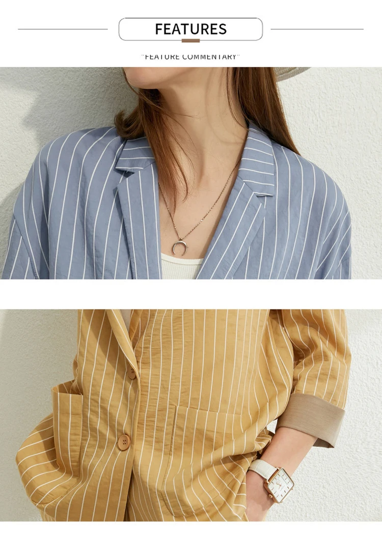 AMII Minimalism Spring Summer Suit Set Lapel Stripe Three Quarter Sleeves Suit Coat High Waist Shorts 12030238