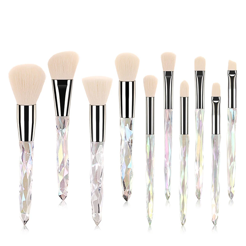 10Pcs Unicorn Professional Crystal Makeup Brushes Set Eyeshadow Foundation Blush Brush Long Handle Cosmetic Beauty Tools | Красота и