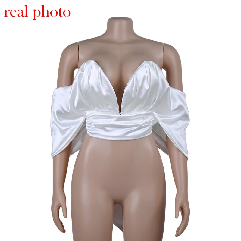 Женские атласные Блузы Cryptographic с глубоким v образным вырезом открытыми плечами