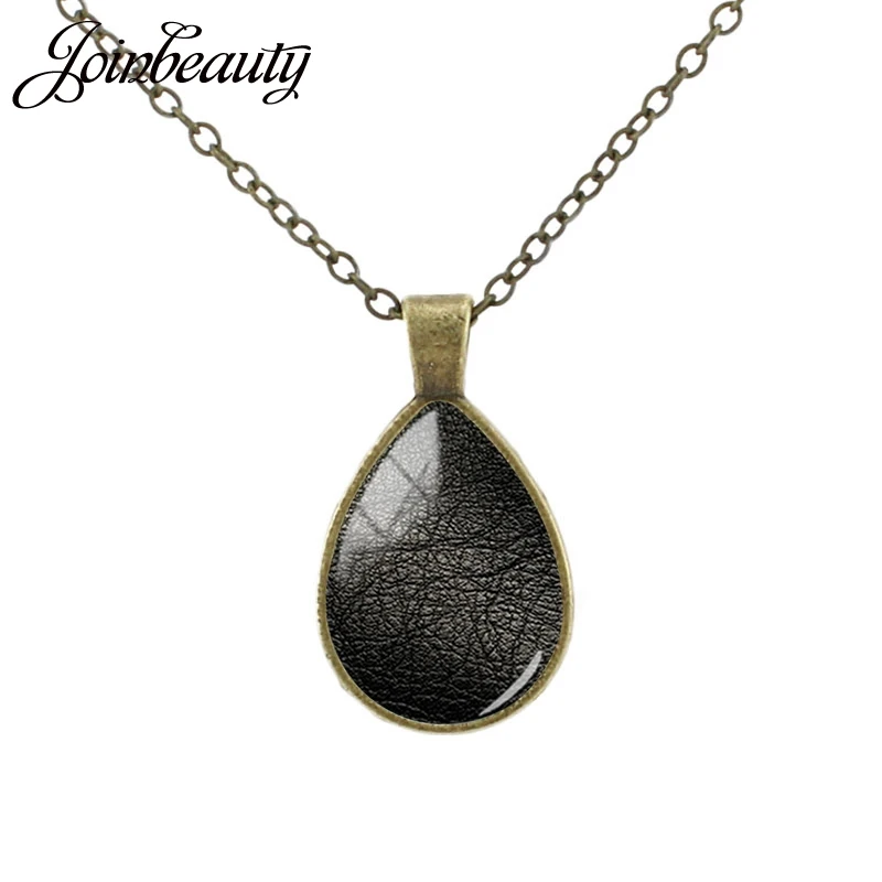 JOINBEAUTY Black Brown White Leather Texture Pattern Tear Drop Necklace Simple Glass Cabochon Dome Pendant Fashion Jewelry TX204 | Украшения