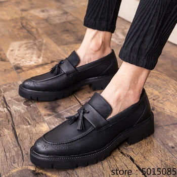 

Oxfords Men Shoes Fashion Split Leather Casual Flat Tassels Slip-On Driver Formal Loafers Round Toe Moccasin Wedding