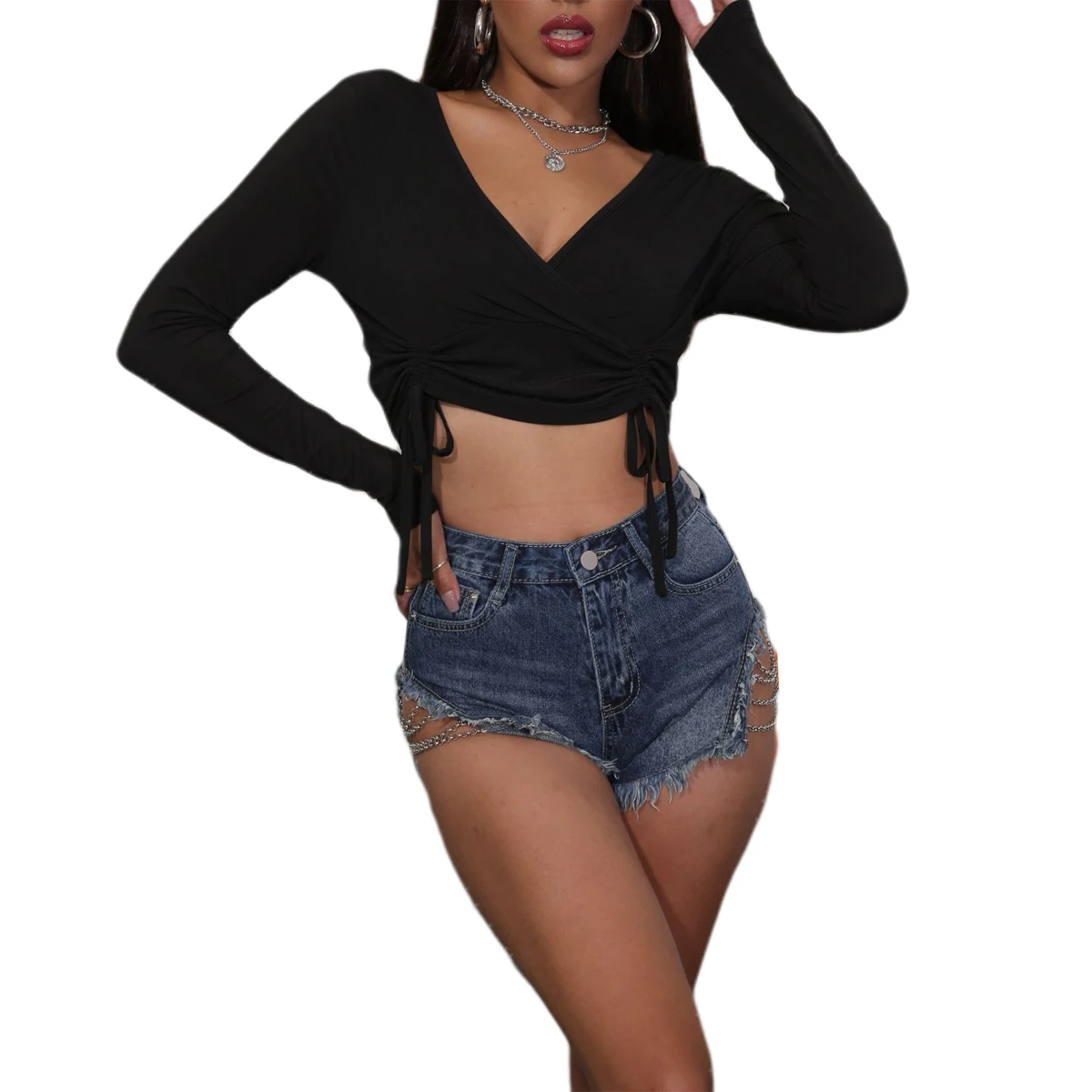 Women Sexy Long Sleeve V-neck Top Fashion Long Sleeve Lace-up Solid Color Crop Top for Women Ladies
Women Sexy Long Sleeve V-neck Top Fashion Long Sleeve Lace-up Solid Color Crop Top for Women Ladies