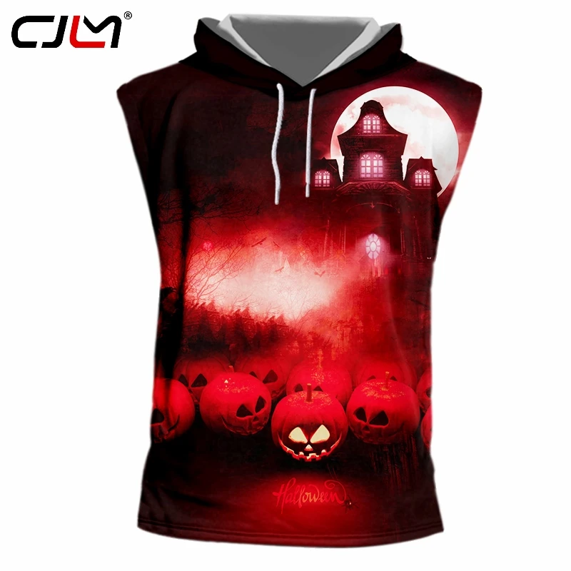 

CJLM Fashion Halloween New Man Horror Castle Hooded Tank Top Street Wear Best Selling Vest 6XL Men's 3D Printed Clothing