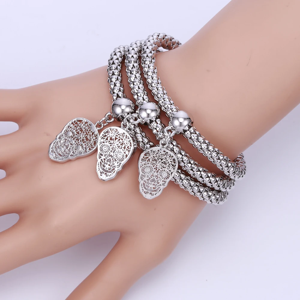 Adjustable Bracelets Bangles Silver Color Popcorn Bracelets for Women 3Pcs/Set Skull Charm Punk Jewelry Gift for Women Girls
Adjustable Bracelets Bangles Silver Color Popcorn Bracelets for Women 3Pcs/Set Skull Charm Punk Jewelry Gift for Women Girls