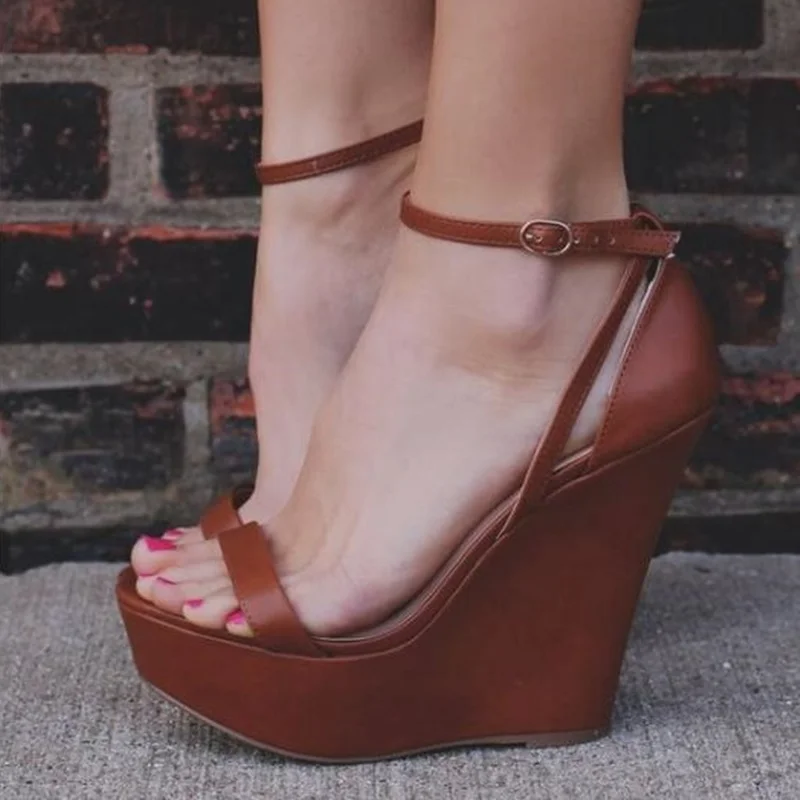 Brown Leather Wedge Sandals Peep Toe High Platform Summer Dress Shoes Cut-out Ankle Buckle Strap Wedges Sandals
Brown Leather Wedge Sandals Peep Toe High Platform Summer Dress Shoes Cut-out Ankle Buckle Strap Wedges Sandals