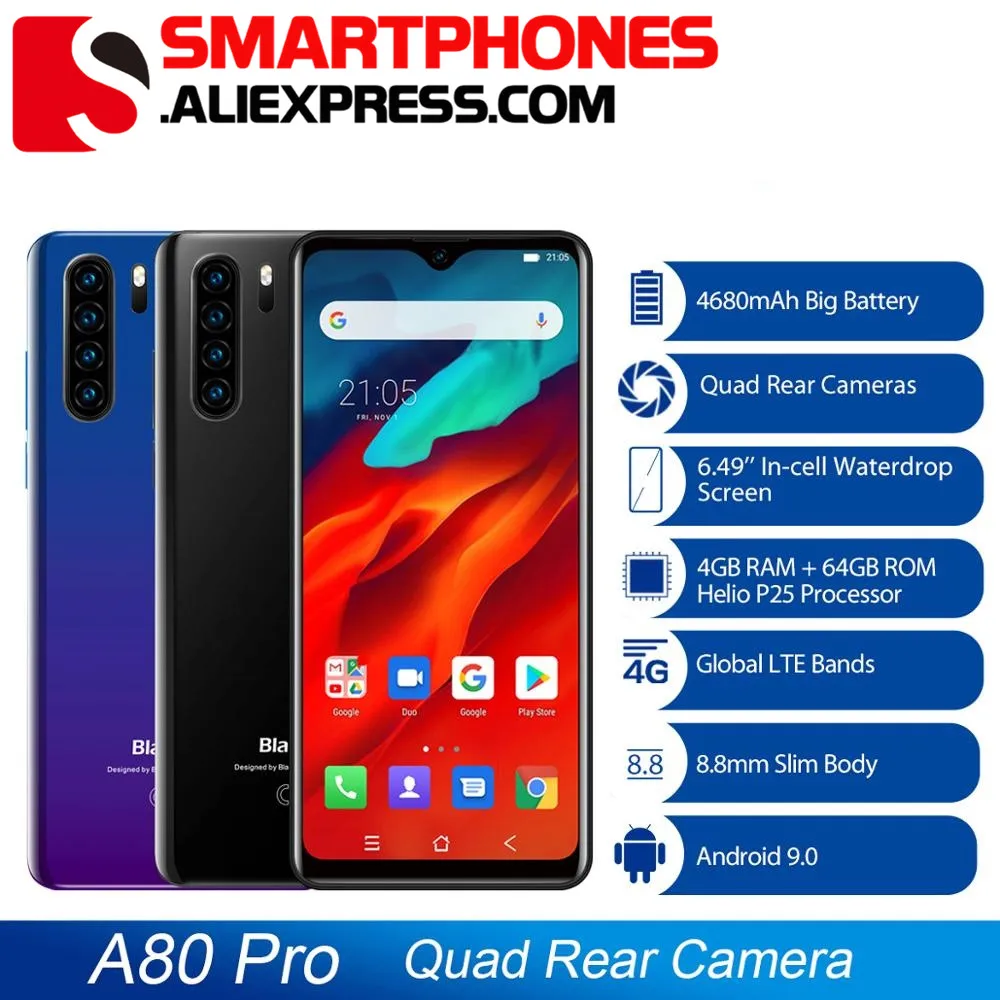 Blackview A80 Pro смартфон с четырёхъядерным процессором ОЗУ 4 Гб ПЗУ 64 ГБ 6 49 мАч |