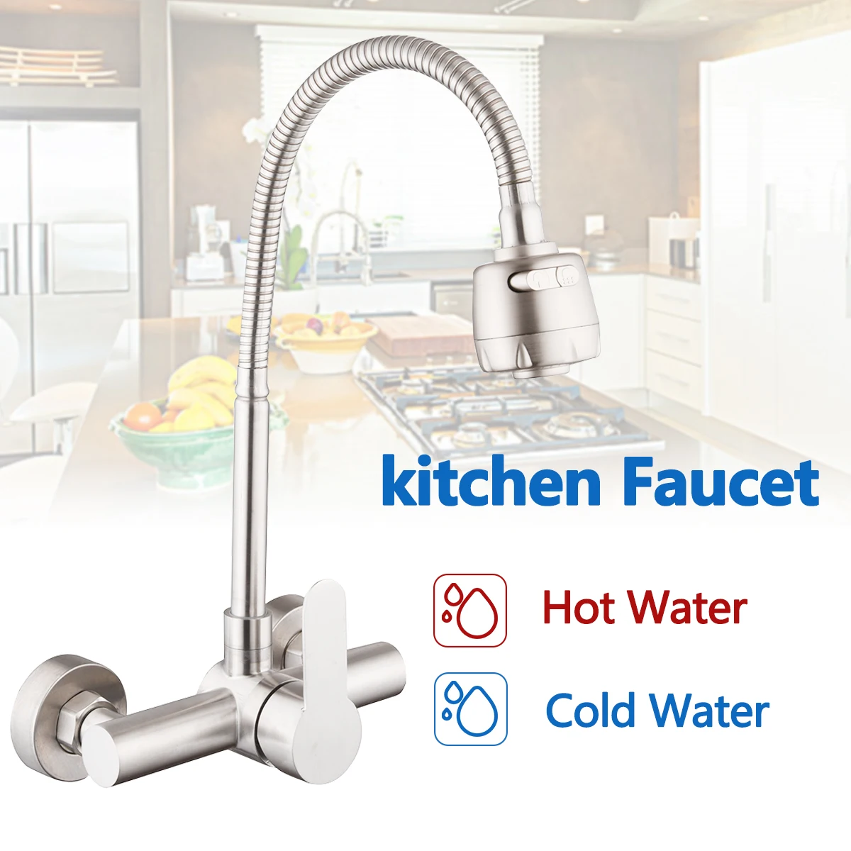 Generic Kitchen Mixers Faucet Wall Mounted Cold & Water Stainless Steel