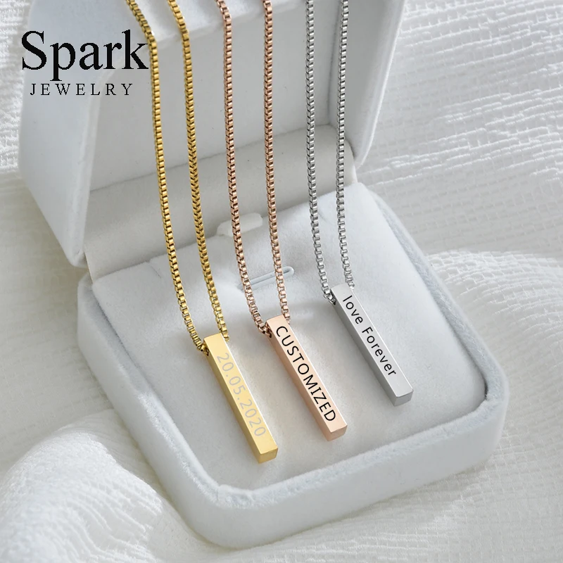 Spark Stainless Steel Custom Name Date Bar Necklace Personalized Nameplate Vertical Tag Thick Chain Necklaces For Women Men Gift
Spark Stainless Steel Custom Name Date Bar Necklace Personalized Nameplate Vertical Tag Thick Chain Necklaces For Women Men Gift