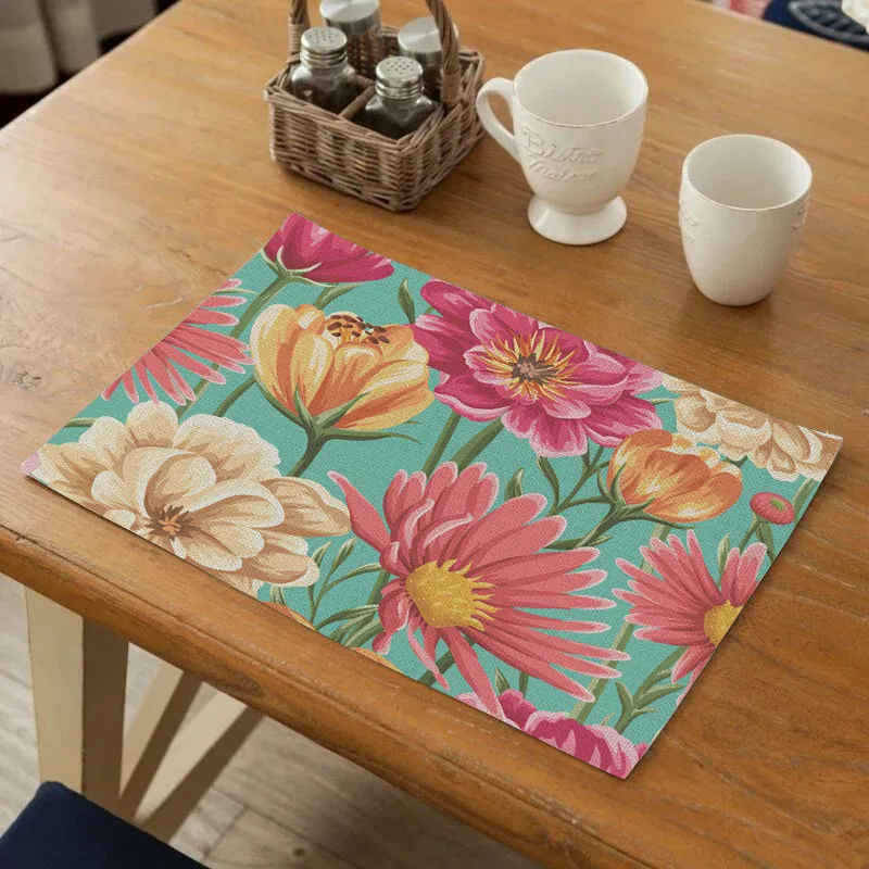 Colorful Flowers Pattern Table Mat Waterproof Polyester Placemat for Dining Table Drink Coasters for Wedding Party Decorations
Colorful Flowers Pattern Table Mat Waterproof Polyester Placemat for Dining Table Drink Coasters for Wedding Party Decorations