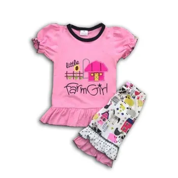 summer pink farm printed short ruffle shirt matching short girl sets
summer pink farm printed short ruffle shirt matching short girl sets