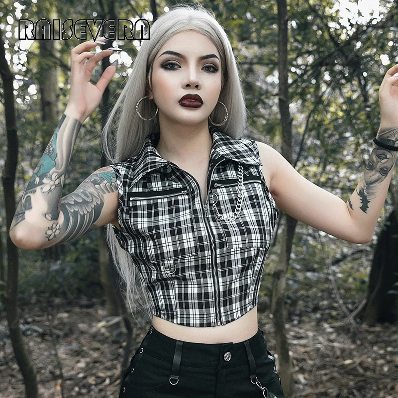 Goth Blouse Women Tops Zipper Chain Plaid Vest Gothic Chic Sexy Crop Tops Women Tank Blouse Streetwear Retro Hi Hop Camis Top
Goth Blouse Women Tops Zipper Chain Plaid Vest Gothic Chic Sexy Crop Tops Women Tank Blouse Streetwear Retro Hi Hop Camis Top