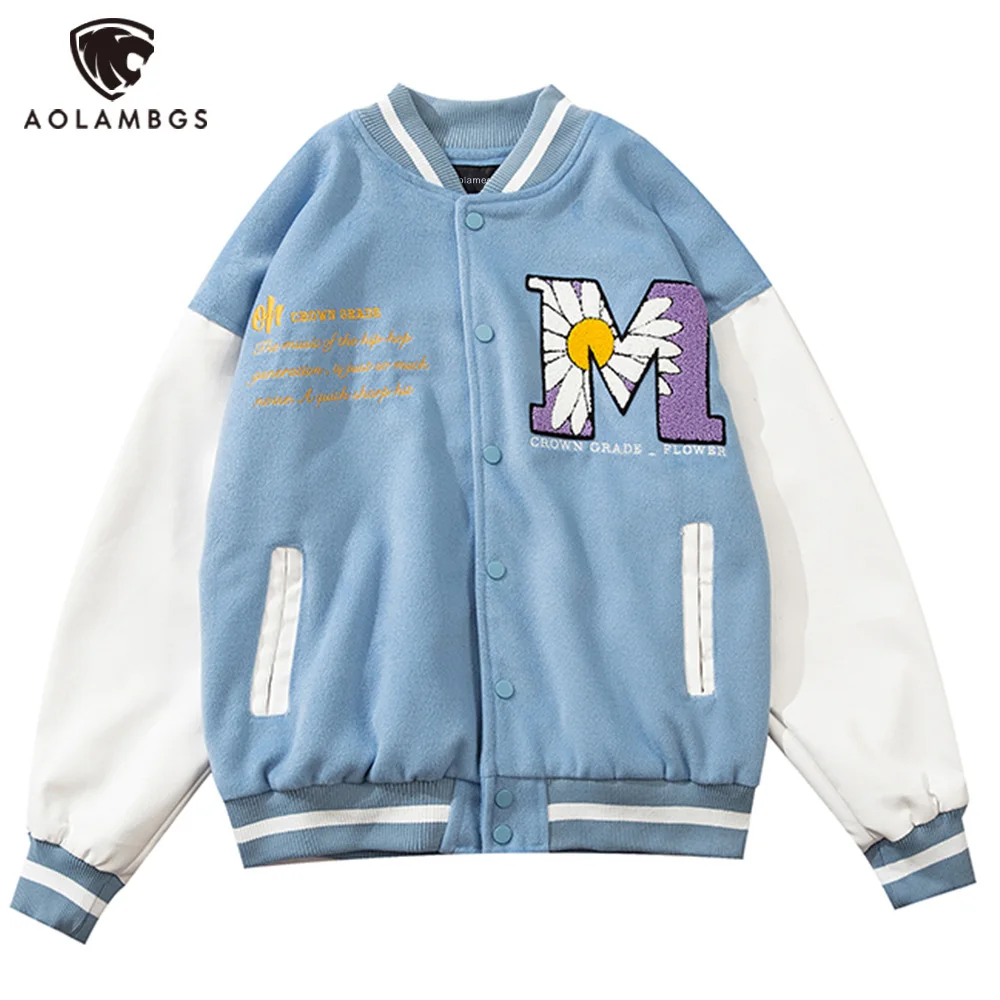 Aolamegs Furry Big Letter Daisy Flowers Patch Leather Patchwork Baseball Jacket Men Autumn College Style Bomber Jackets Coat Men
Aolamegs Furry Big Letter Daisy Flowers Patch Leather Patchwork Baseball Jacket Men Autumn College Style Bomber Jackets Coat Men