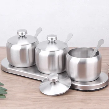 Kitchen 18/8 Stainless Steel Seasoning Containers Set Spice Jar Spice Rack Condiment Cruet Bottle Salt Pepper Sugar Storage Orga