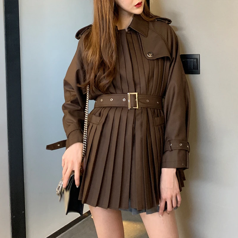 Ruched Patchwork Women's Coats Lapel Collar Long Sleeve High Waist with Sashes Oversized Fashion New 45
Ruched Patchwork Women's Coats Lapel Collar Long Sleeve High Waist with Sashes Oversized Fashion New 45