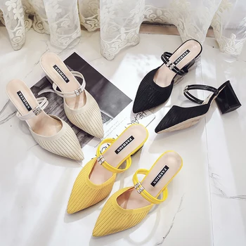 2020 Summer Sandals Dress Party Shoes Knitted Upper High Heel Slipper Women's Mules Ladies Pointed Toe Chunky Heel black yellow
2020 Summer Sandals Dress Party Shoes Knitted Upper High Heel Slipper Women's Mules Ladies Pointed Toe Chunky Heel black yellow