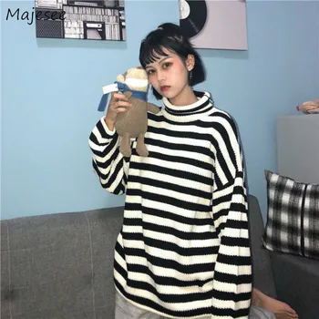 Sweaters Women Loose Pullovers Warm Trendy Casual Korean Style Striped Turtleneck Knitted New Arrival Fashion Classical Couples 
Sweaters Women Loose Pullovers Warm Trendy Casual Korean Style Striped Turtleneck Knitted New Arrival Fashion Classical Couples