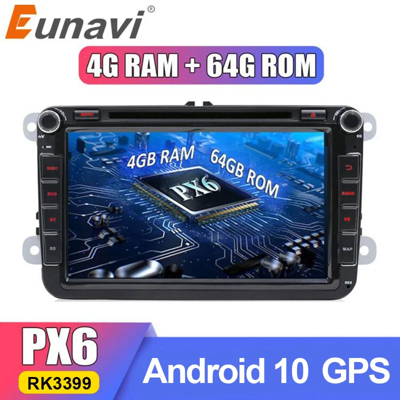 Eunavi 2 din Android Octa Core 4 Гб 64 автомобильный DVD для VW Passat CC Polo GOLF 5 6 Touran EOS T5 Sharan Jetta Tiguan GPS