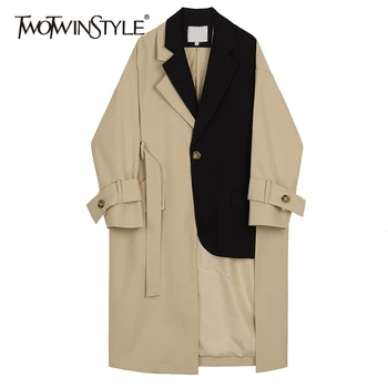TWOTWINSTYLE 2020 New Autumn Winter Lapel Long Sleeve Hit Color Split Joint Loose Long Big Size Windbreaker Women Trench Fashion
TWOTWINSTYLE 2020 New Autumn Winter Lapel Long Sleeve Hit Color Split Joint Loose Long Big Size Windbreaker Women Trench Fashion