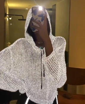 Women's Loose Hooded Hollow Knit Sweater 2020 Summer Thin Reflective Long-sleeved Knitted Sweater
Women's Loose Hooded Hollow Knit Sweater 2020 Summer Thin Reflective Long-sleeved Knitted Sweater