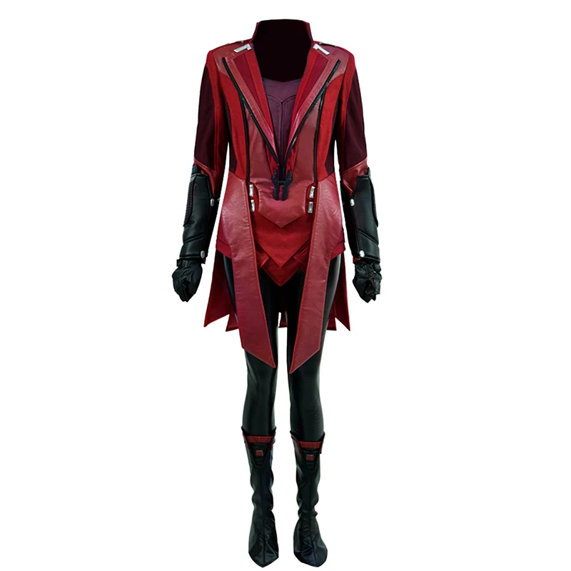 

Cossky Wanda Scarlet Cosplay Costume Witch Battle Suit Red Pu Outfit Women Superhero Costume