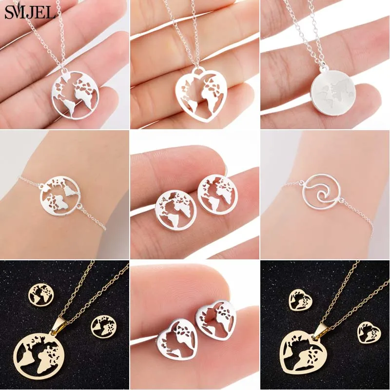

SMJEL Stainless Steel Globe World Map Pendant Necklaces Women Earth Day Gifts for Men Wanderlust Travel Lover Jewelry Collares