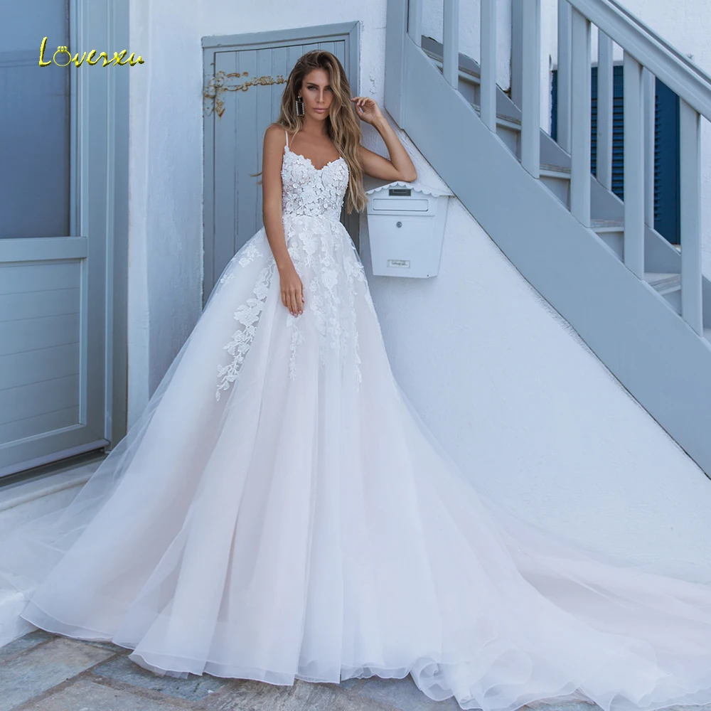 

Loverxu Sexy Spaghetti Straps Wedding Dresses 2024 Sweetheart Sleeveless Robe De Mariee A-Line Beaded Appliques Vestido De Novia