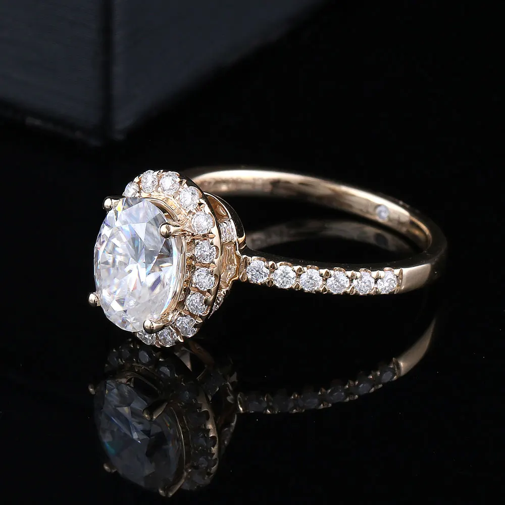 YDBS 10K Yellow Gold Center 7mm 1.5ct Cushion Cut Oval Moissanite Wedding Engagement Ring for Women
