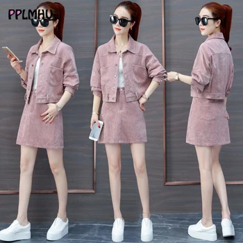 2020 spring new corduroy tops and skirt two-piece suit women's fashion solid thin long sleeve jacket button mini short dress
2020 spring new corduroy tops and skirt two-piece suit women's fashion solid thin long sleeve jacket button mini short dress