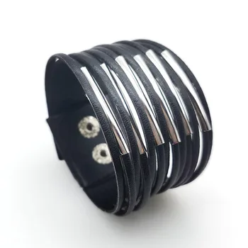 Simple Design Black Leather Bracelets For Women Fashion Bracelets & Bangles Elegant Multilayer Wrap Wide Bracelet Jewelry 
Simple Design Black Leather Bracelets For Women Fashion Bracelets & Bangles Elegant Multilayer Wrap Wide Bracelet Jewelry