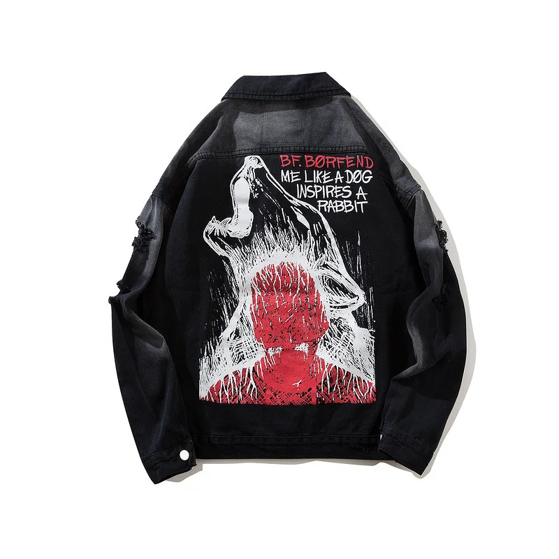 Denim Wolf Jackets Printed Men's Fashion Letters Embroidery Hole Denim Jacket Hip Hop Coat Streetwear Male
Denim Wolf Jackets Printed Men's Fashion Letters Embroidery Hole Denim Jacket Hip Hop Coat Streetwear Male