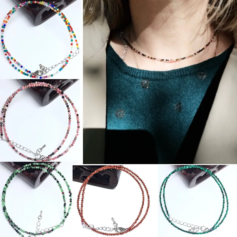 Natural Stone Malachite Crystal Agate 2mm Small Round Section necklace Mini necklaces are suitable for men and women gifts | Украшения и